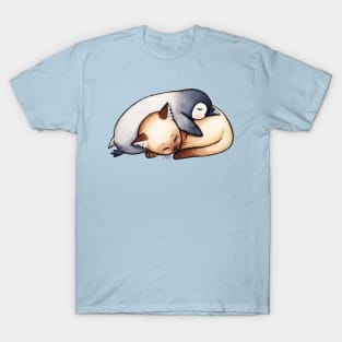 Cute Sleeping Babies - Penguin and Cat love couple T-Shirt